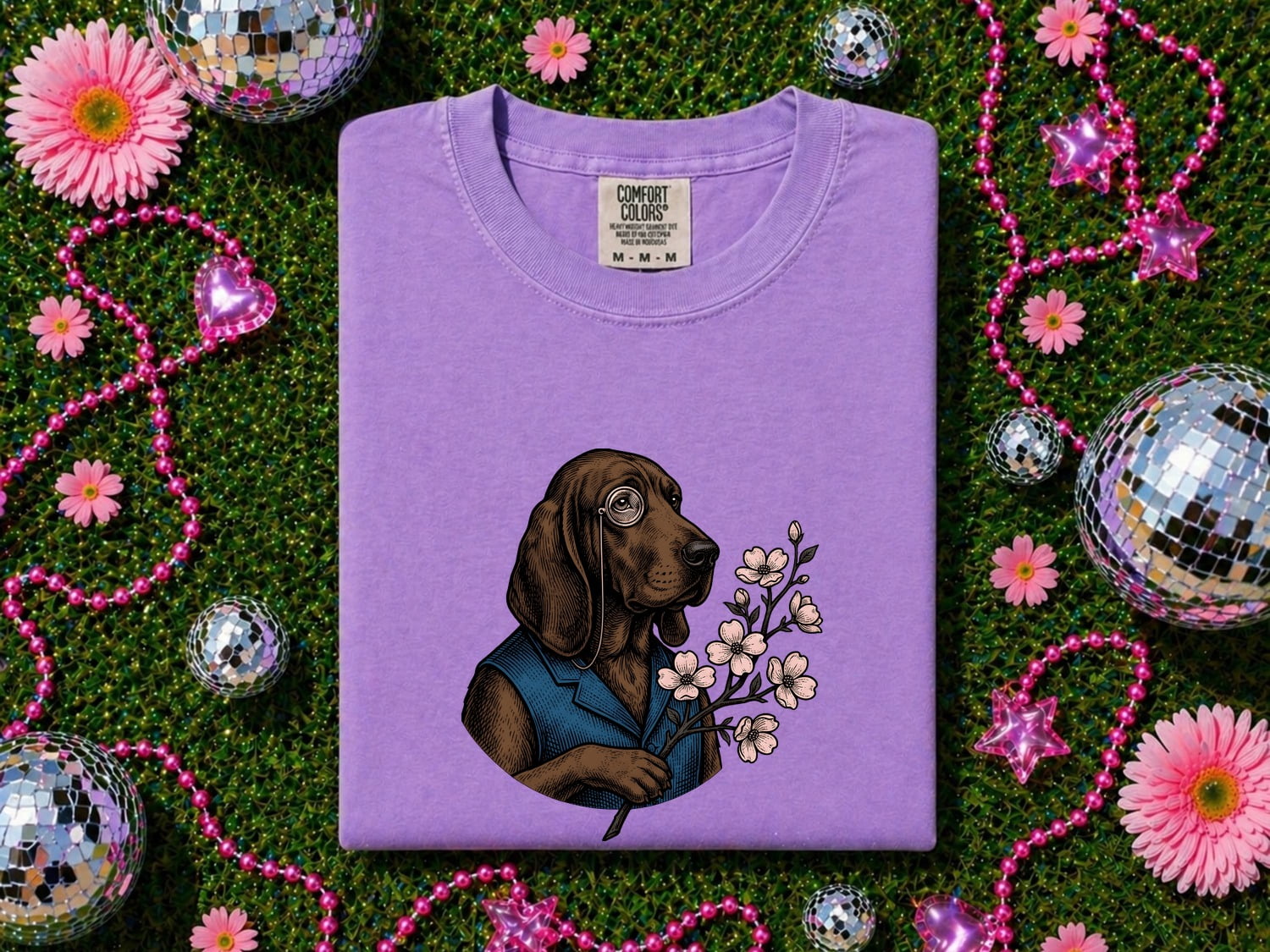 Easter Dog Shirt for Women – Vintage Hand Drawn Floral Puppy Graphic Tee
