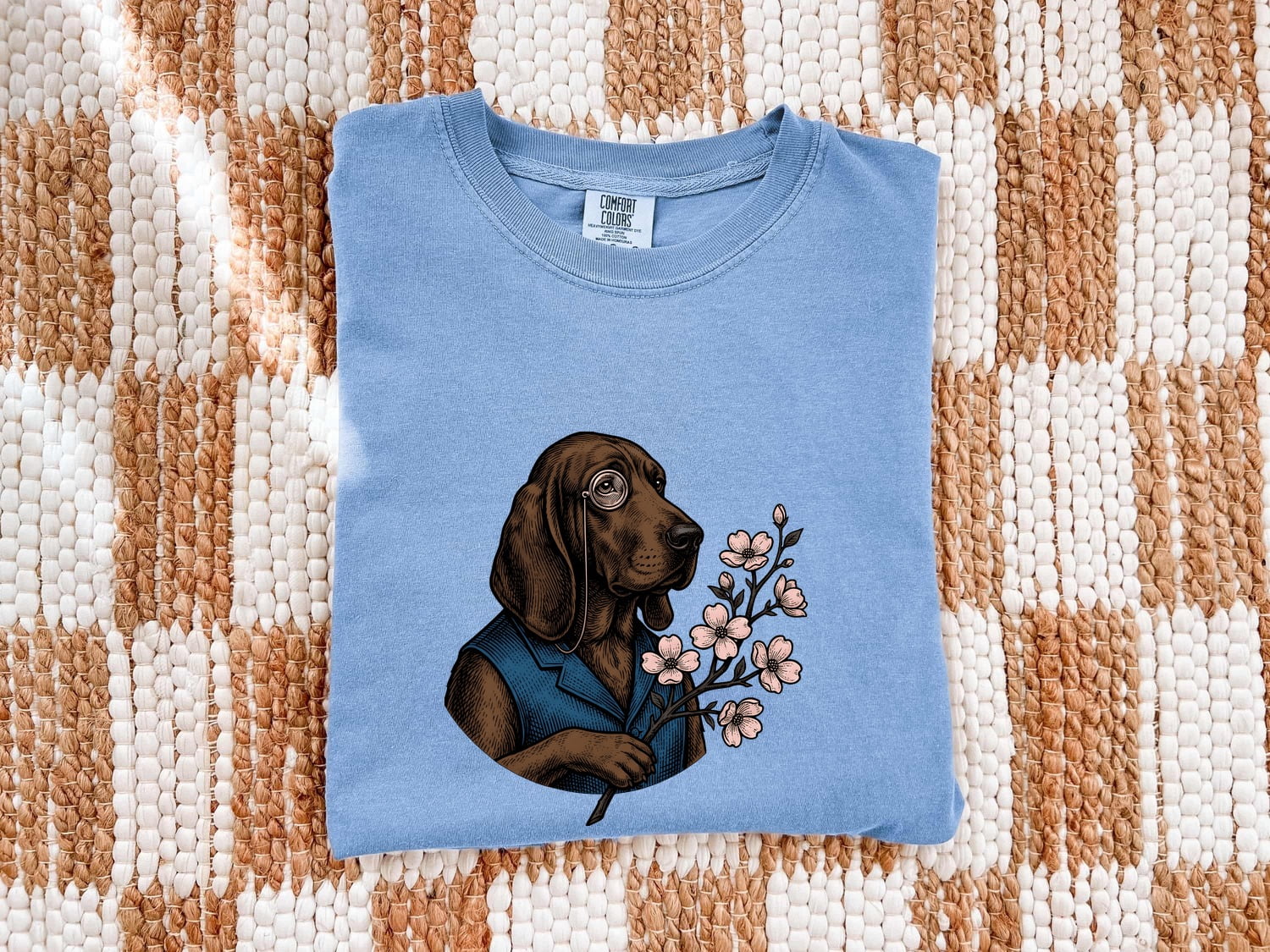 Easter Dog Shirt for Women – Vintage Hand Drawn Floral Puppy Graphic Tee