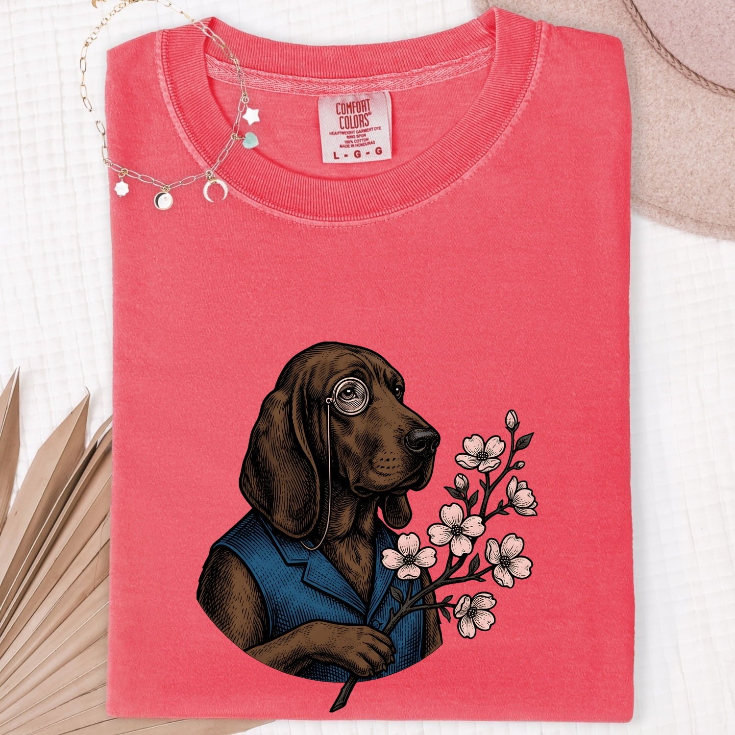 Easter Dog Shirt for Women – Vintage Hand Drawn Floral Puppy Graphic Tee
