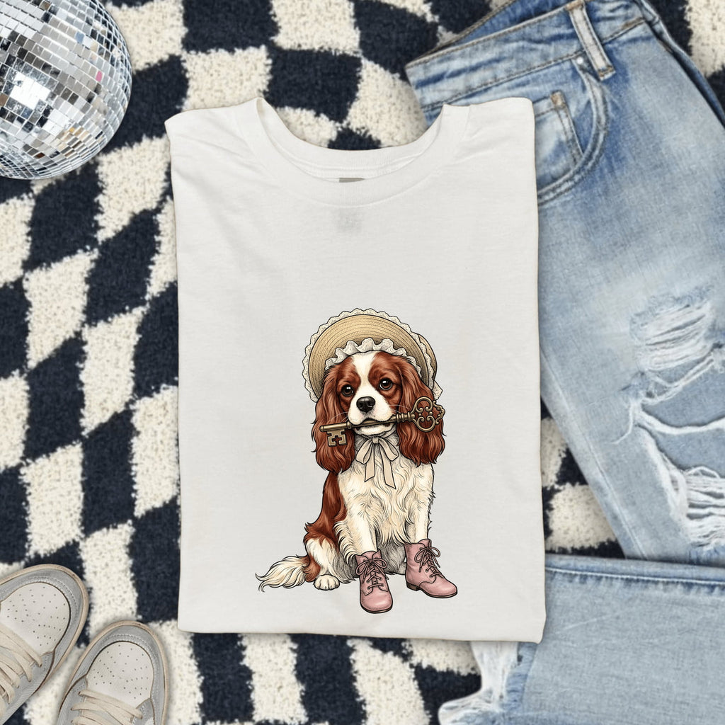 Spaniel Shirt for Women – Classic Wildlife Ink Illustration Door Key Cocker Dog Graphic Tee