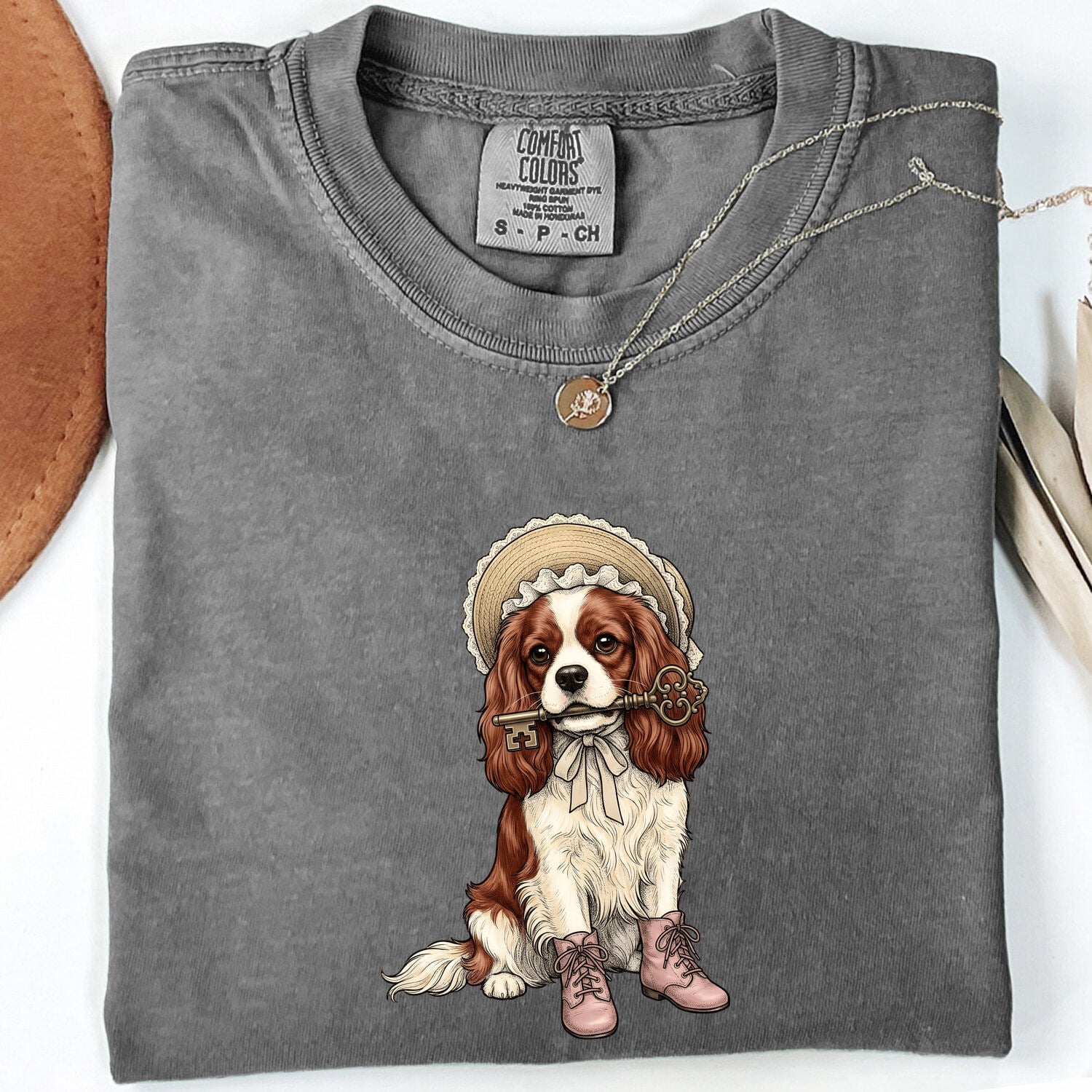 Spaniel Shirt for Women – Classic Wildlife Ink Illustration Door Key Cocker Dog Graphic Tee
