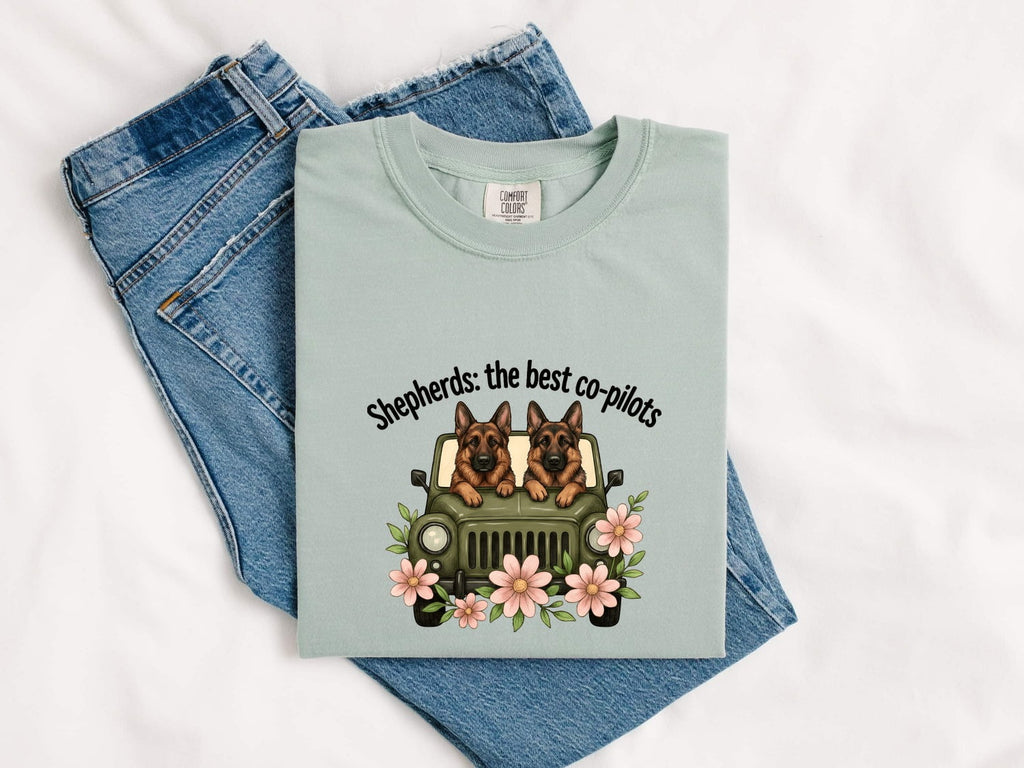 German Shepherd Shirt for Women – Sketch Floral Retro Off-Road Vehicle Graphic Tee