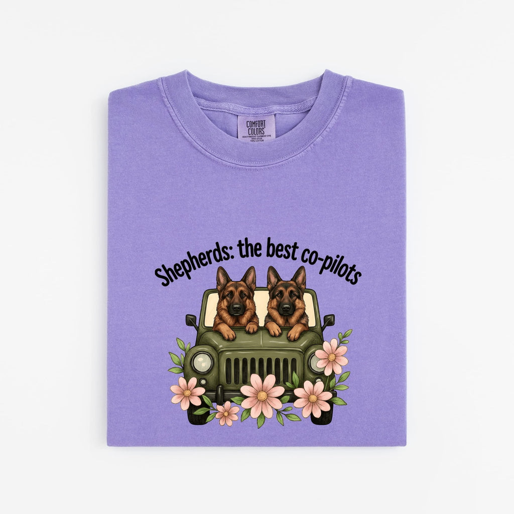 German Shepherd Shirt for Women – Sketch Floral Retro Off-Road Vehicle Graphic Tee