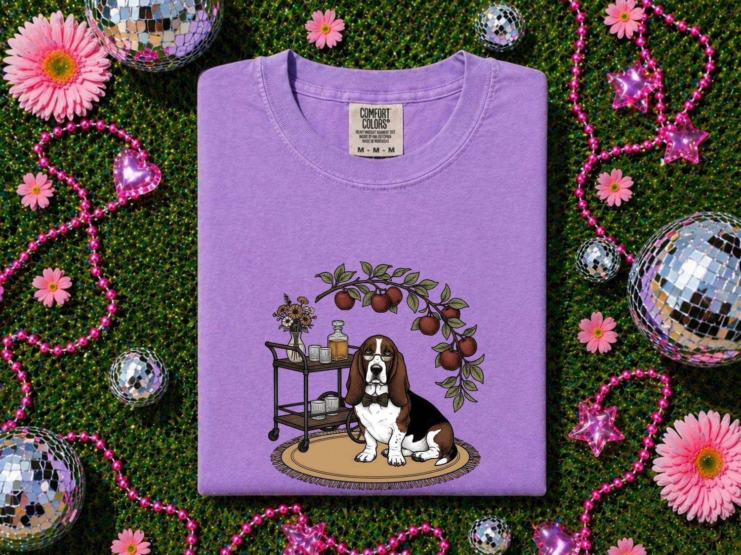 Basset Hound Shirt for Women – Hand Drawn Line Art Bar Cart Dog Graphic Tee