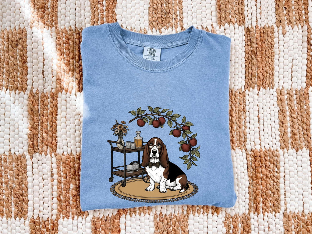 Basset Hound Shirt for Women – Hand Drawn Line Art Bar Cart Dog Graphic Tee