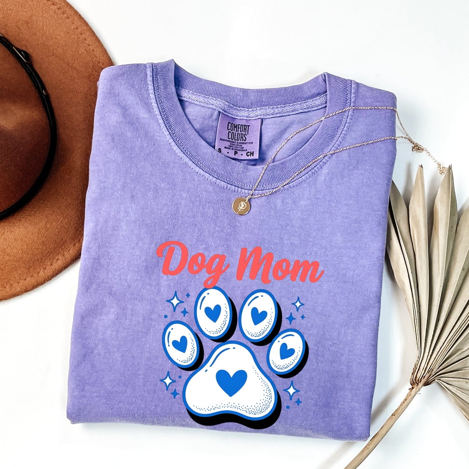 Dog Mom Shirt for Women – Vivid Colorful Puppy Paw Love Symbols Graphic Tee