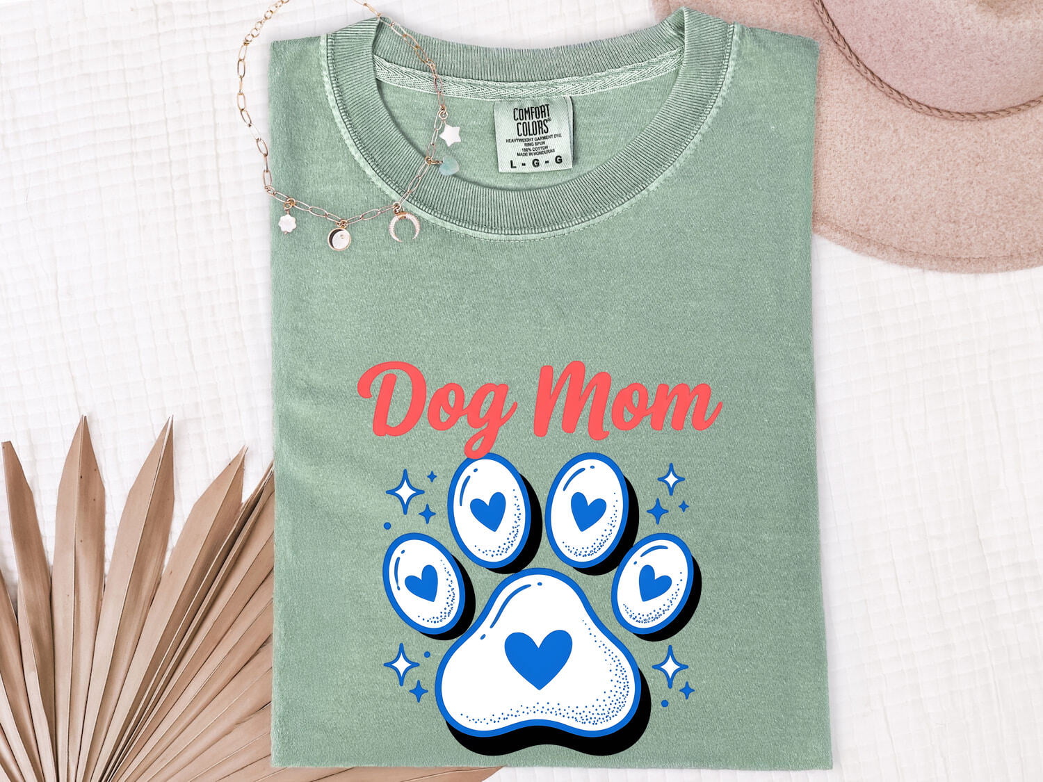 Dog Mom Shirt for Women – Vivid Colorful Puppy Paw Love Symbols Graphic Tee
