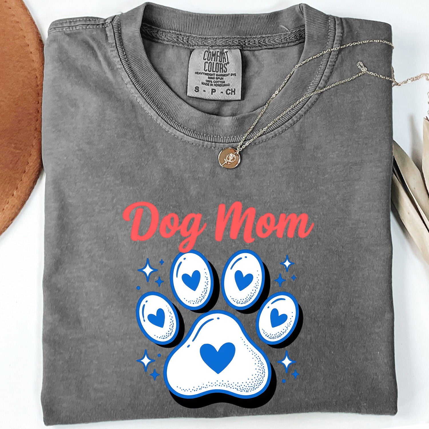 Dog Mom Shirt for Women – Vivid Colorful Puppy Paw Love Symbols Graphic Tee