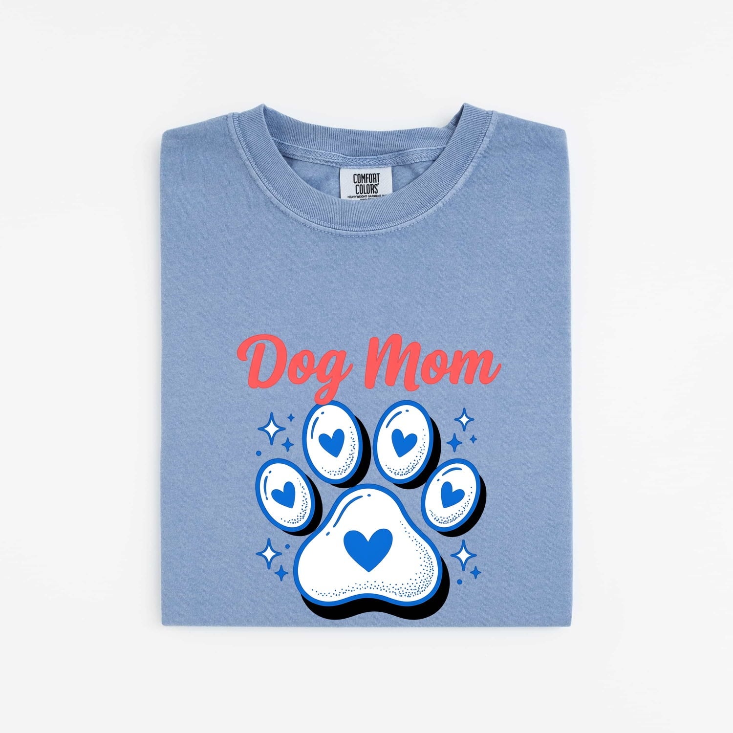 Dog Mom Shirt for Women – Vivid Colorful Puppy Paw Love Symbols Graphic Tee
