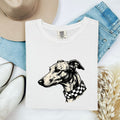 Greyhound Shirt for Women – Rustic Doodle Patterned Collar Whippet Graphic Tee