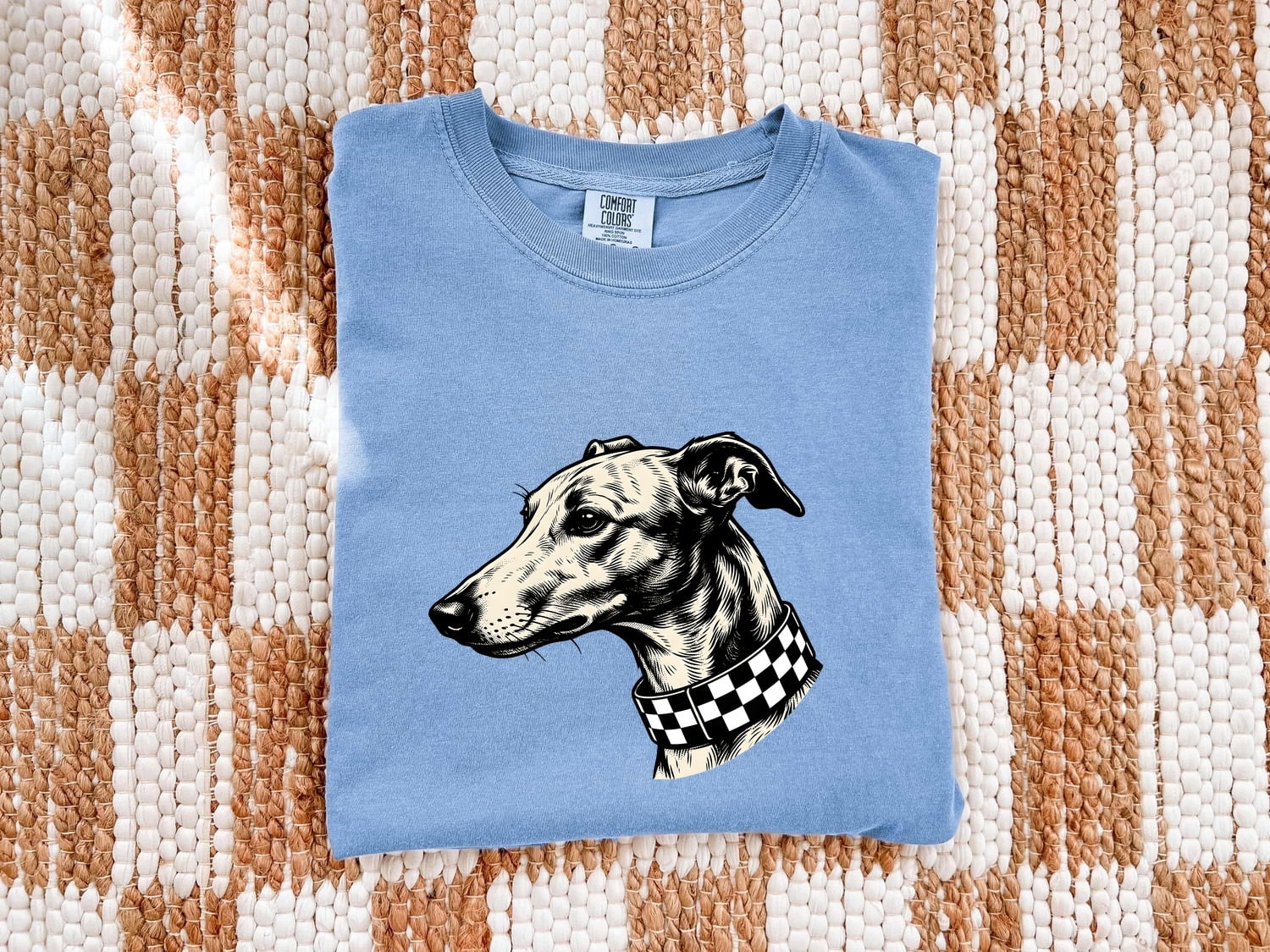 Greyhound Shirt for Women – Rustic Doodle Patterned Collar Whippet Graphic Tee