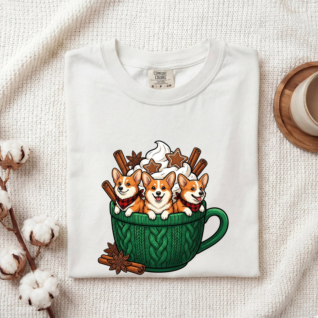 Corgi Coffee Shirt for Women – Kawaii Espresso Comic Mug Dog Graphic Tee