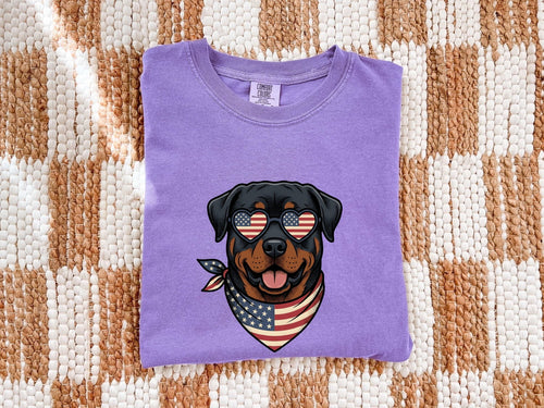 4th of July Rottweiler Shirt for Women – Patriotic Hand Drawn Puppy Sketch Graphic Tee