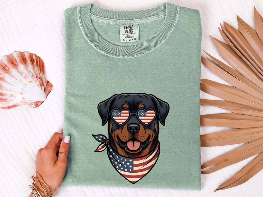 4th of July Rottweiler Shirt for Women – Patriotic Hand Drawn Puppy Sketch Graphic Tee
