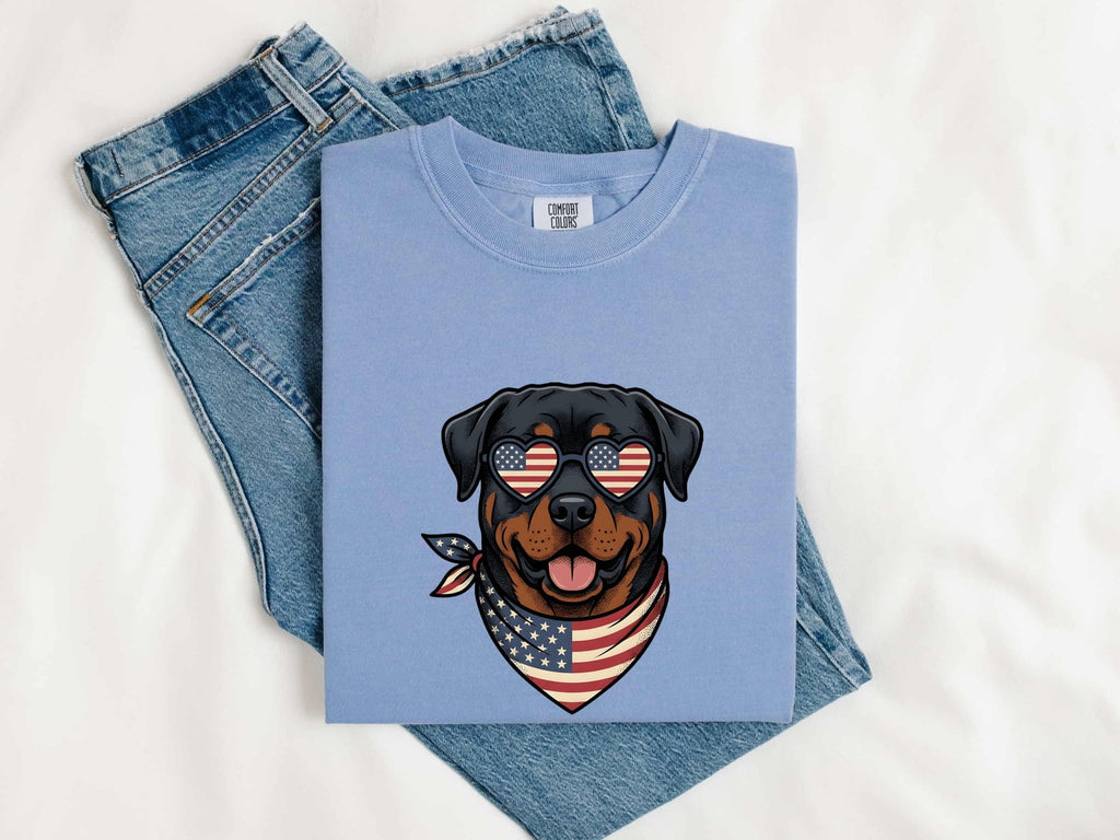 4th of July Rottweiler Shirt for Women – Patriotic Hand Drawn Puppy Sketch Graphic Tee