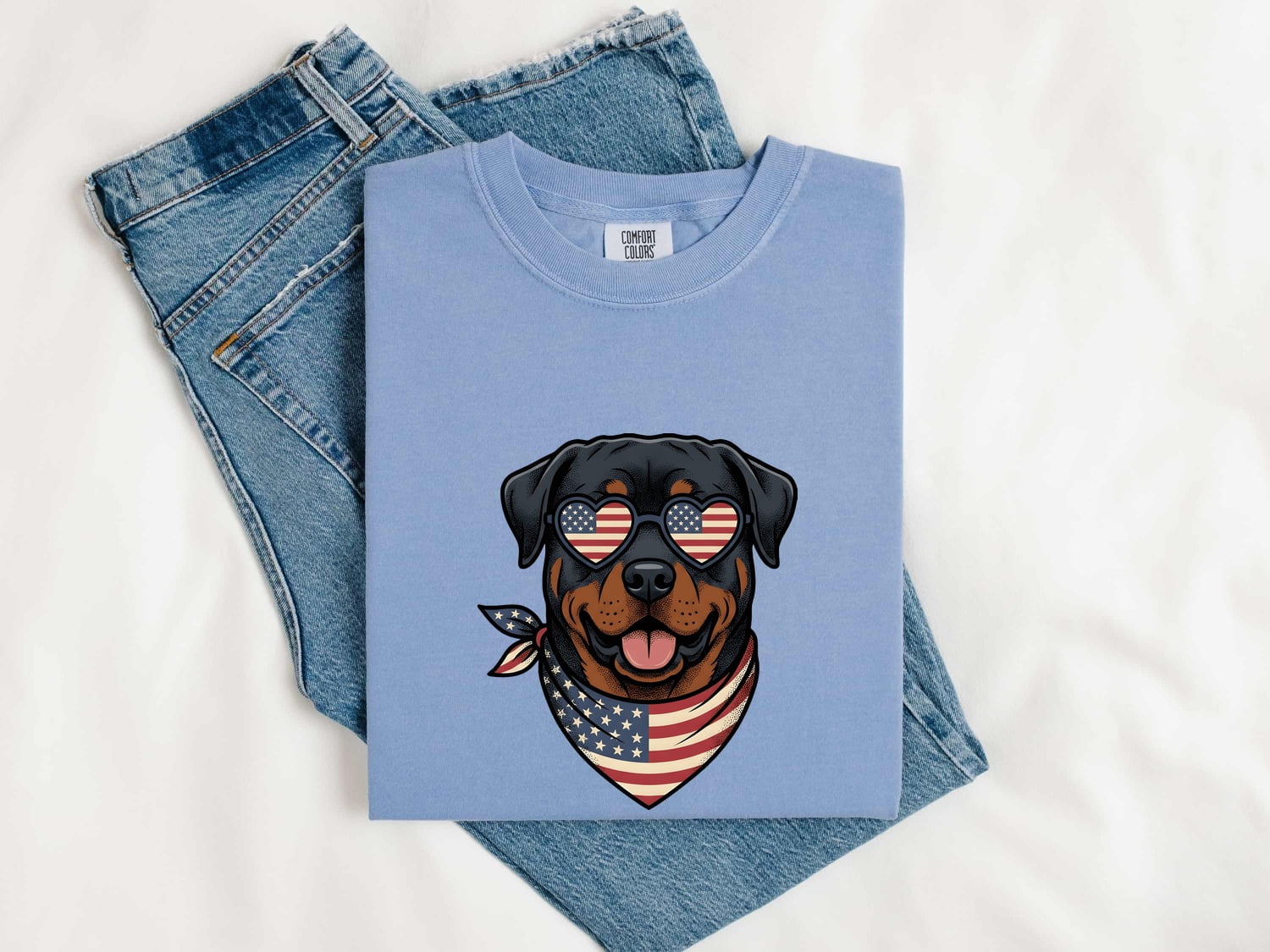 4th of July Rottweiler Shirt for Women – Patriotic Hand Drawn Puppy Sketch Graphic Tee