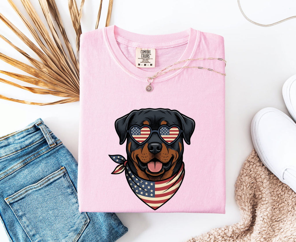 4th of July Rottweiler Shirt for Women – Patriotic Hand Drawn Puppy Sketch Graphic Tee