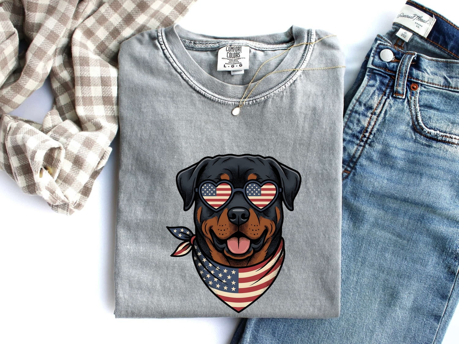 4th of July Rottweiler Shirt for Women – Patriotic Hand Drawn Puppy Sketch Graphic Tee