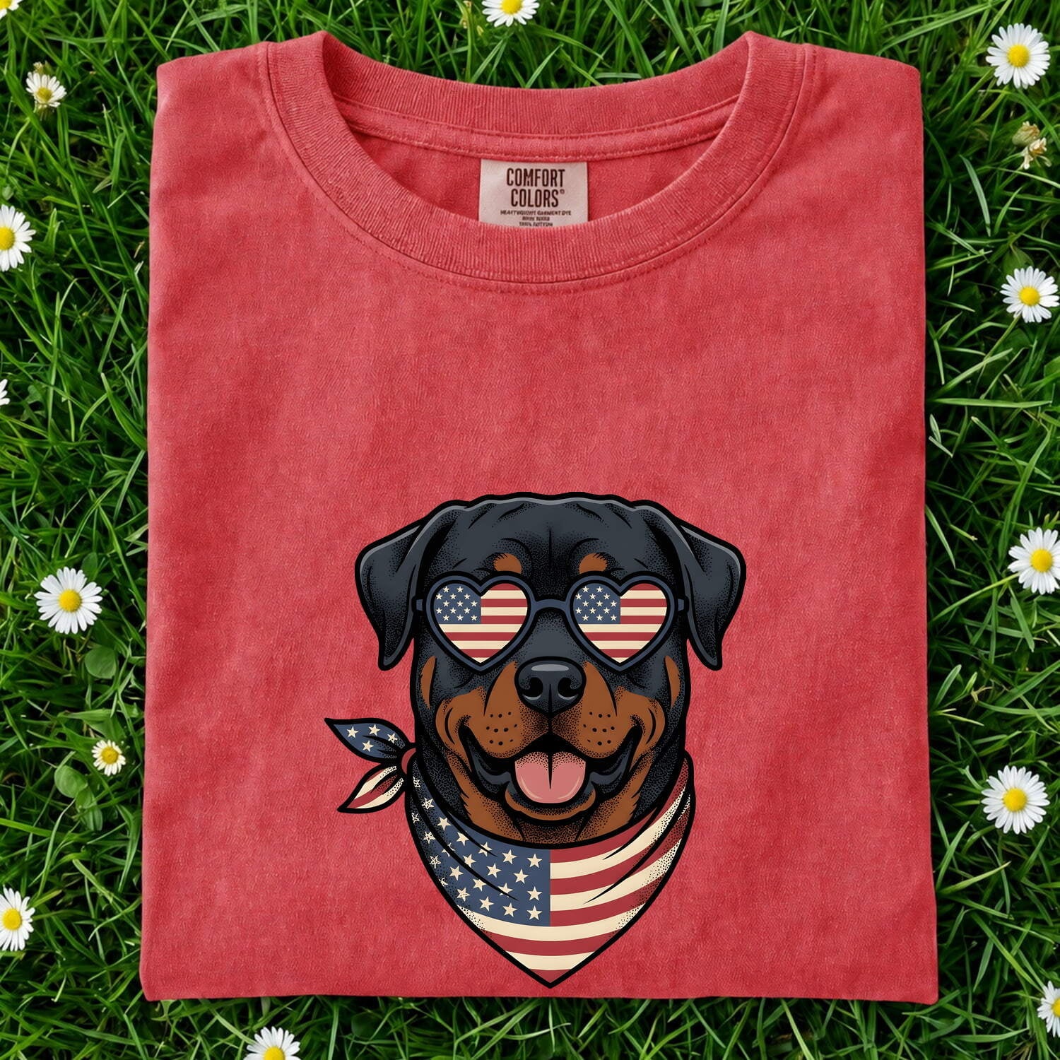 4th of July Rottweiler Shirt for Women – Patriotic Hand Drawn Puppy Sketch Graphic Tee