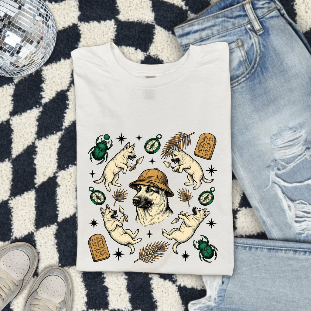 German Shepherd Shirt for Women – Adventure Sketch Old Compass Alsatian Graphic Tee