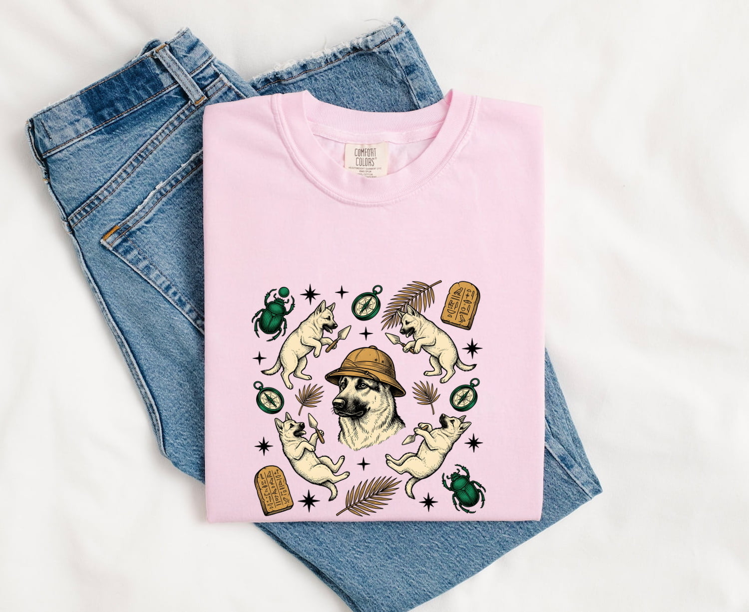 German Shepherd Shirt for Women – Adventure Sketch Old Compass Alsatian Graphic Tee