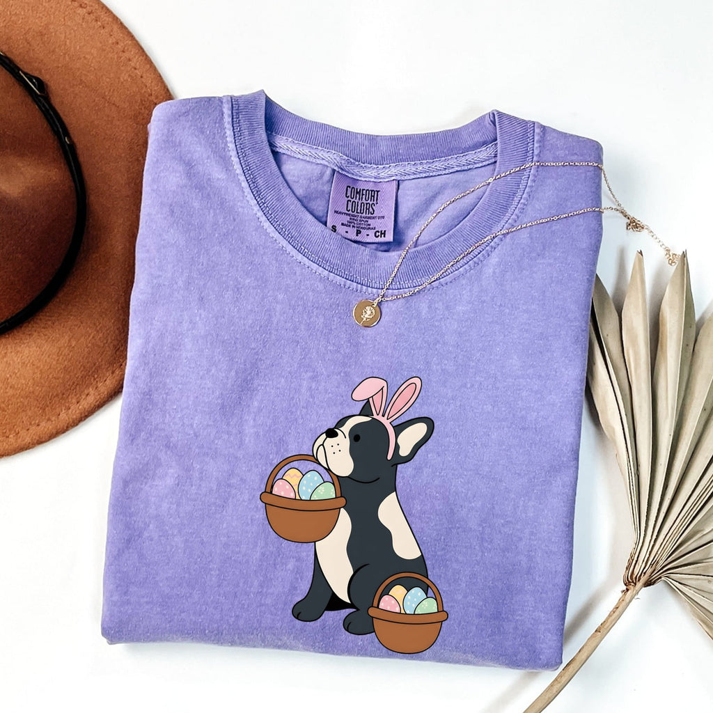 Easter French Bulldog Shirt for Women – Kawaii Cartoon Easter Basket Dog Graphic Tee