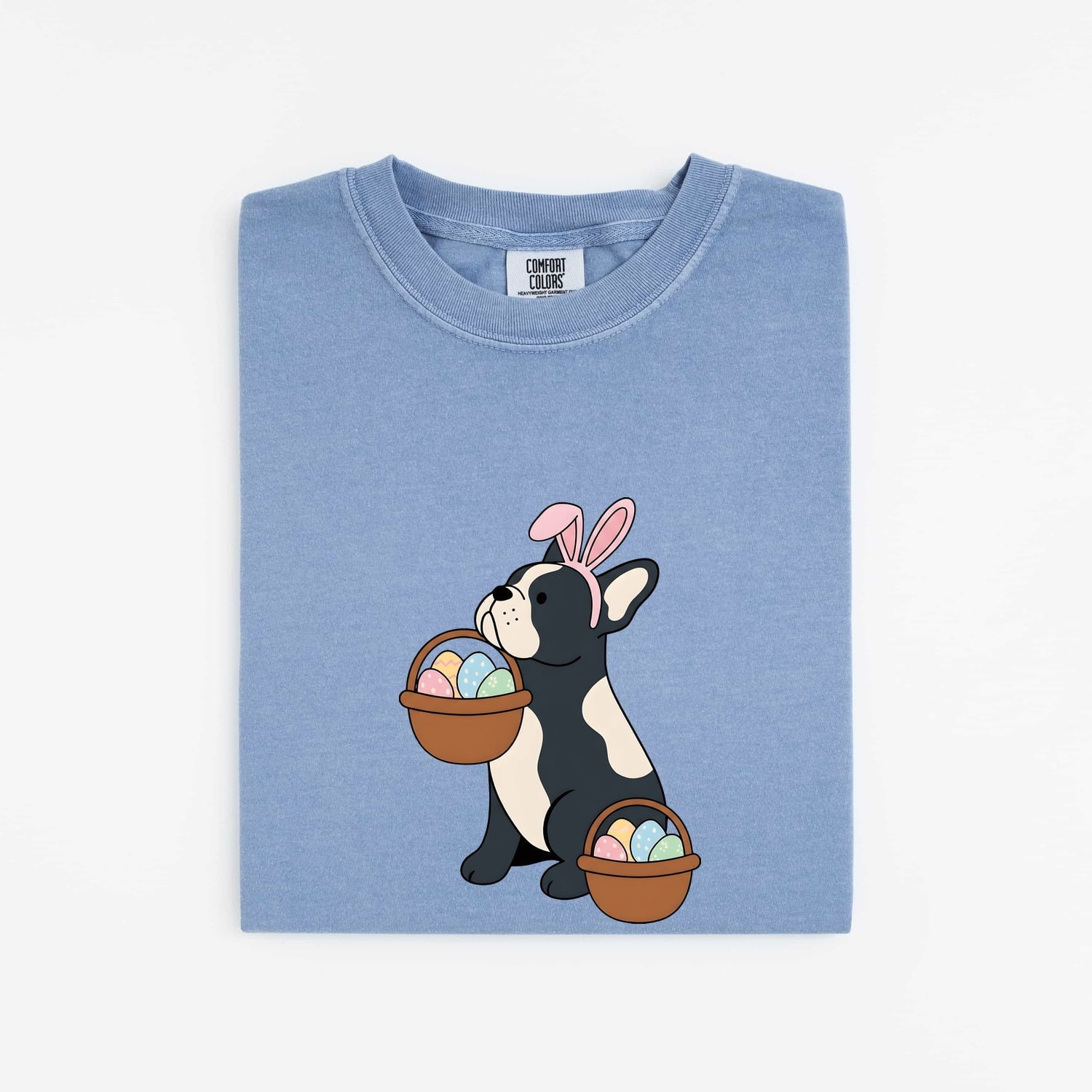 Easter French Bulldog Shirt for Women – Kawaii Cartoon Easter Basket Dog Graphic Tee