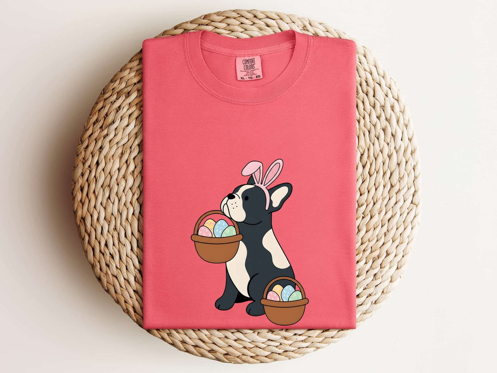 Easter French Bulldog Shirt for Women – Kawaii Cartoon Easter Basket Dog Graphic Tee