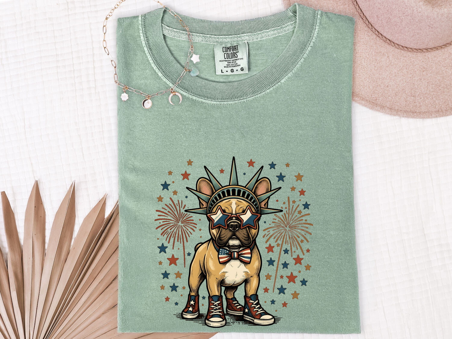 French Bulldog Shirt for Women – Patriotic Retro Fireworks Comic Dog Graphic Tee
