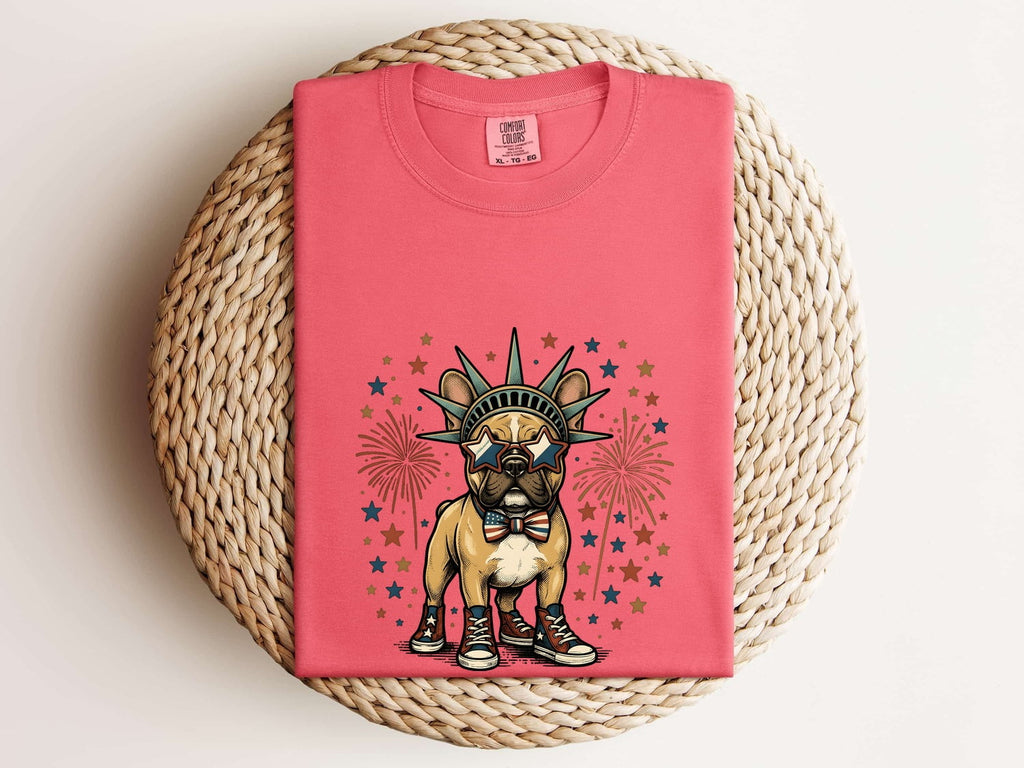 French Bulldog Shirt for Women – Patriotic Retro Fireworks Comic Dog Graphic Tee