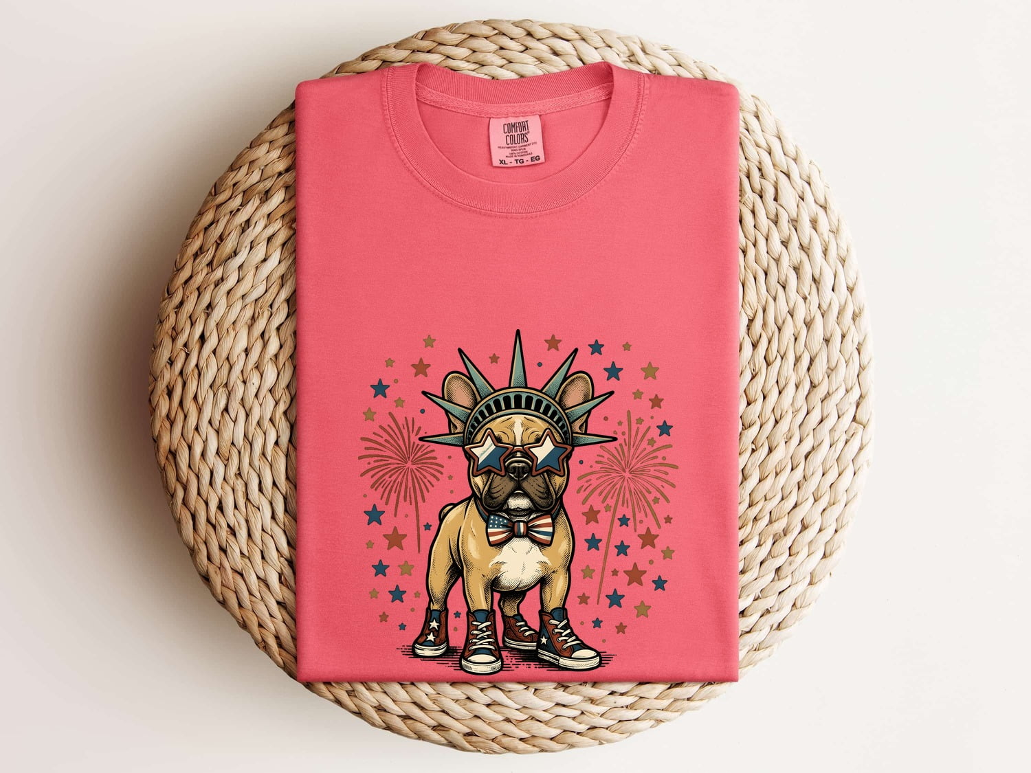 French Bulldog Shirt for Women – Patriotic Retro Fireworks Comic Dog Graphic Tee