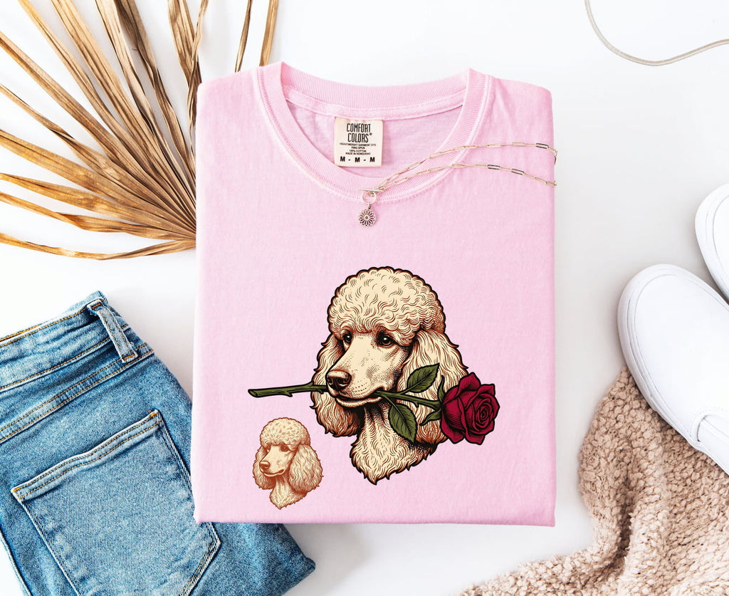 Poodle Shirt for Women – Retro Floral Doodle Bouquet Dog Graphic Tee