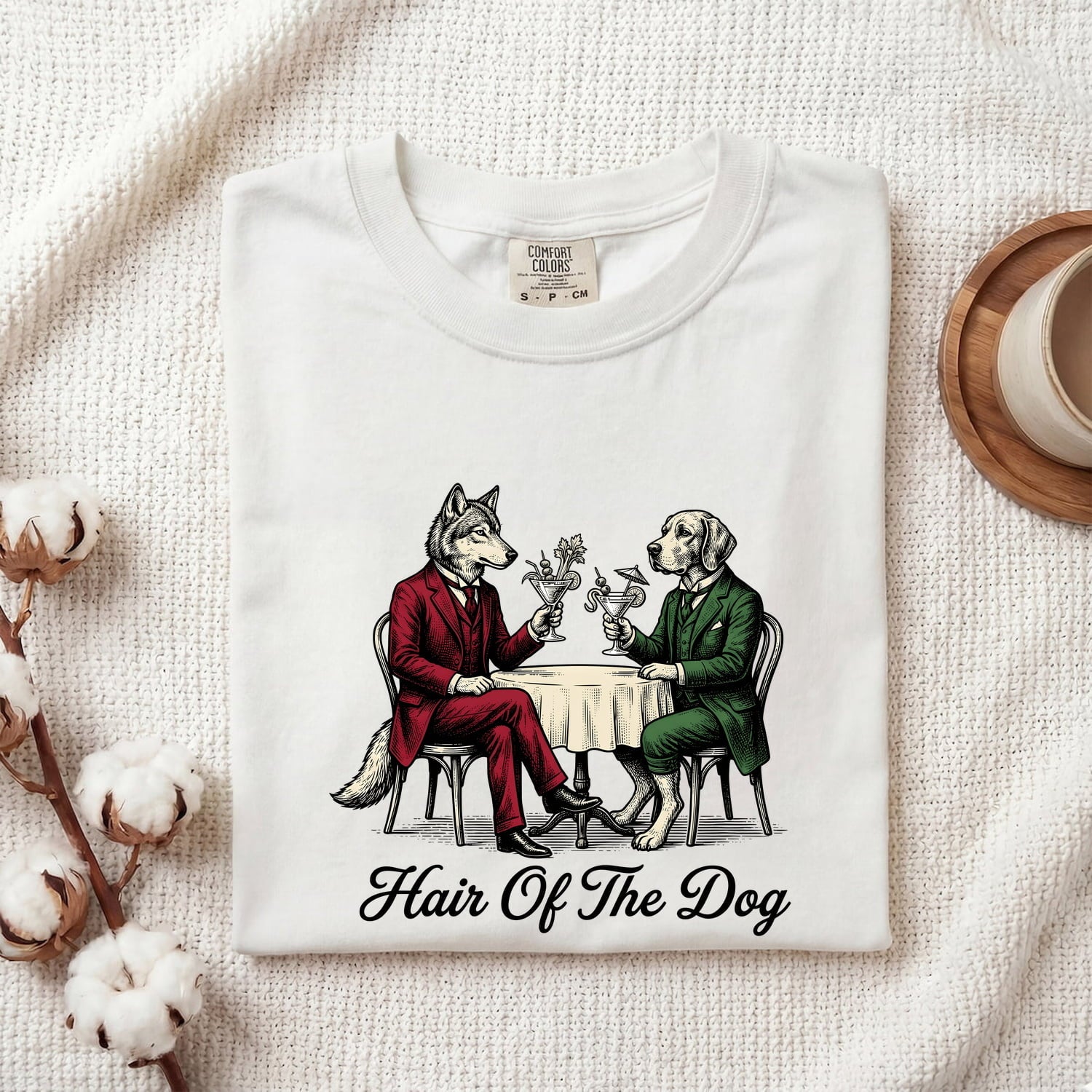 Dog Cocktail Shirt for Women – Vintage Funny Hand Drawn Retro Suit Beverage Graphic Tee