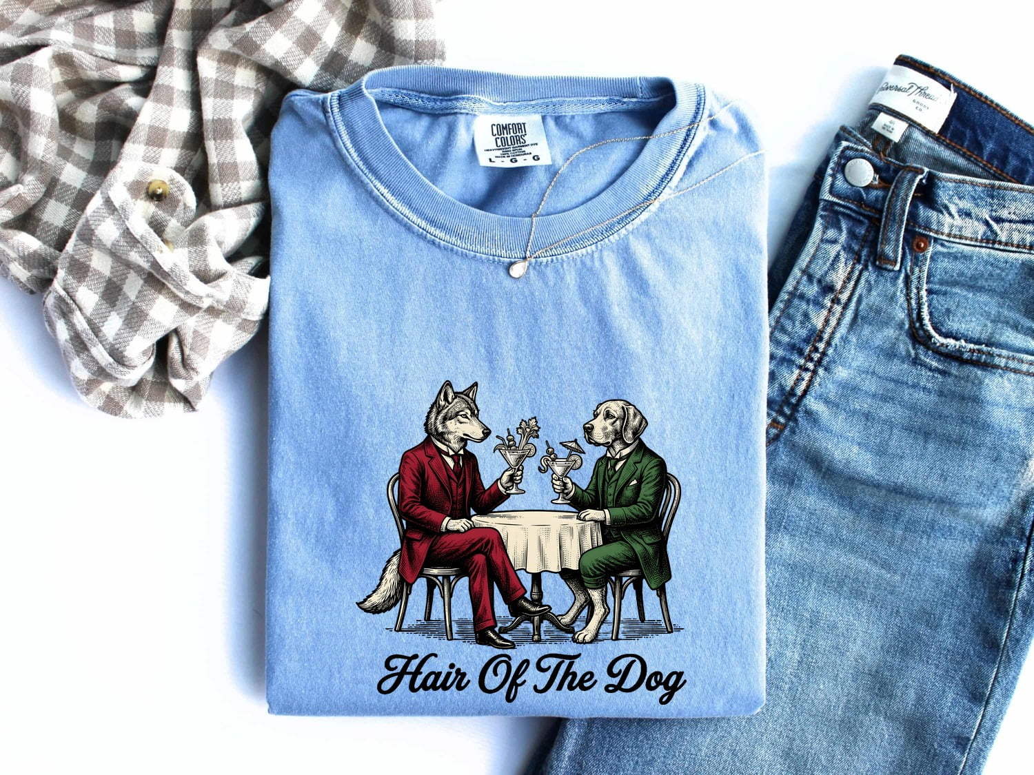 Dog Cocktail Shirt for Women – Vintage Funny Hand Drawn Retro Suit Beverage Graphic Tee