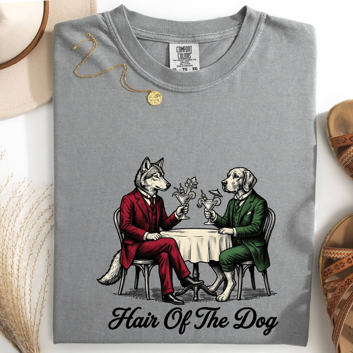 Dog Cocktail Shirt for Women – Vintage Funny Hand Drawn Retro Suit Beverage Graphic Tee
