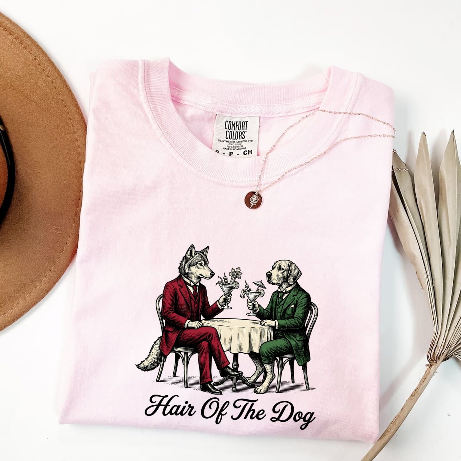 Dog Cocktail Shirt for Women – Vintage Funny Hand Drawn Retro Suit Beverage Graphic Tee