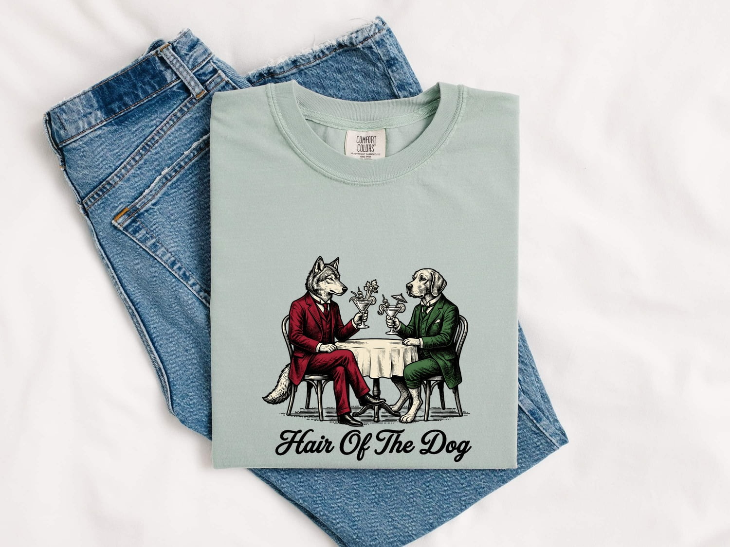 Dog Cocktail Shirt for Women – Vintage Funny Hand Drawn Retro Suit Beverage Graphic Tee