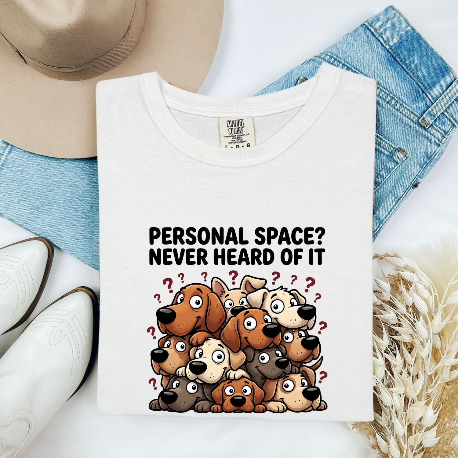 Dog Group Shirt for Women – Funny Caricature Parody Line Art Marks Cartoon Graphic Tee