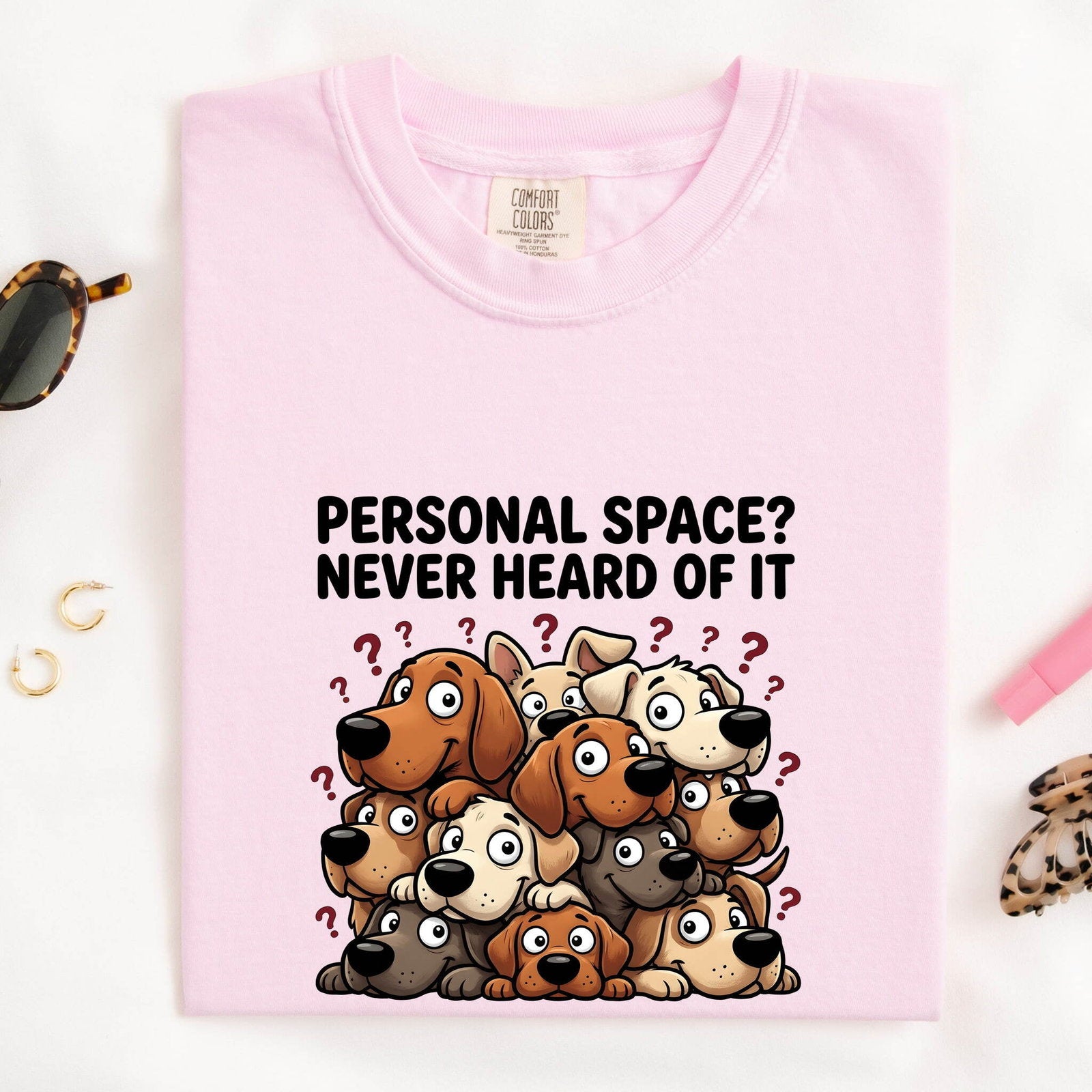 Dog Group Shirt for Women – Funny Caricature Parody Line Art Marks Cartoon Graphic Tee