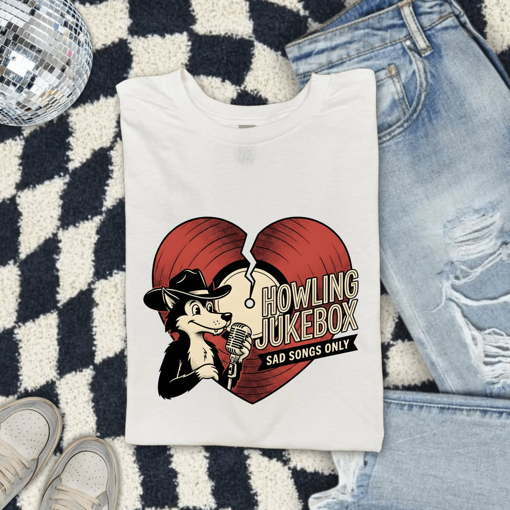 Howling Dog Shirt for Women – Funny Old School Sketch Farm Broken Heart Canine Graphic Tee