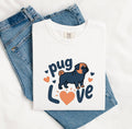 Pug Shirt for Women – Romantic Line Art Illustration Fauna Animal Icons Graphic Tee