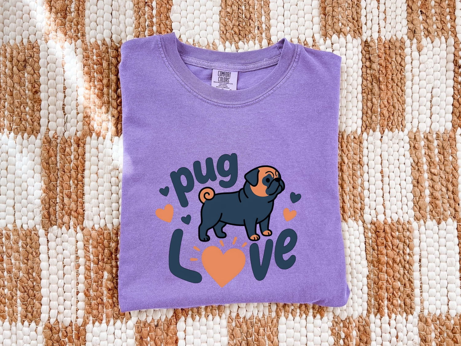 Pug Shirt for Women – Romantic Line Art Illustration Fauna Animal Icons Graphic Tee