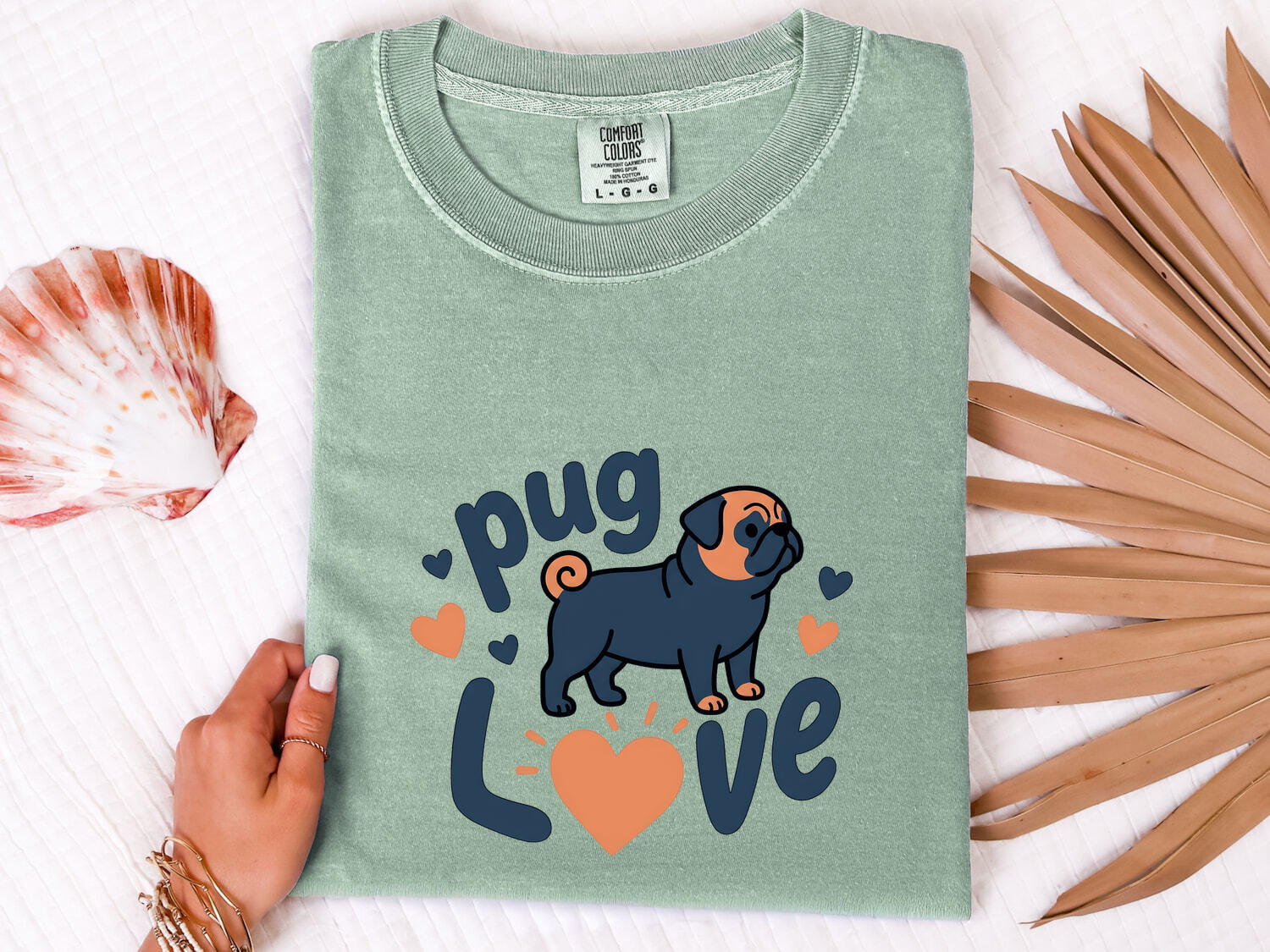 Pug Shirt for Women – Romantic Line Art Illustration Fauna Animal Icons Graphic Tee