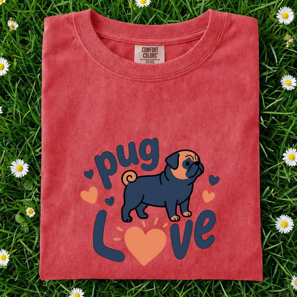 Pug Shirt for Women – Romantic Line Art Illustration Fauna Animal Icons Graphic Tee