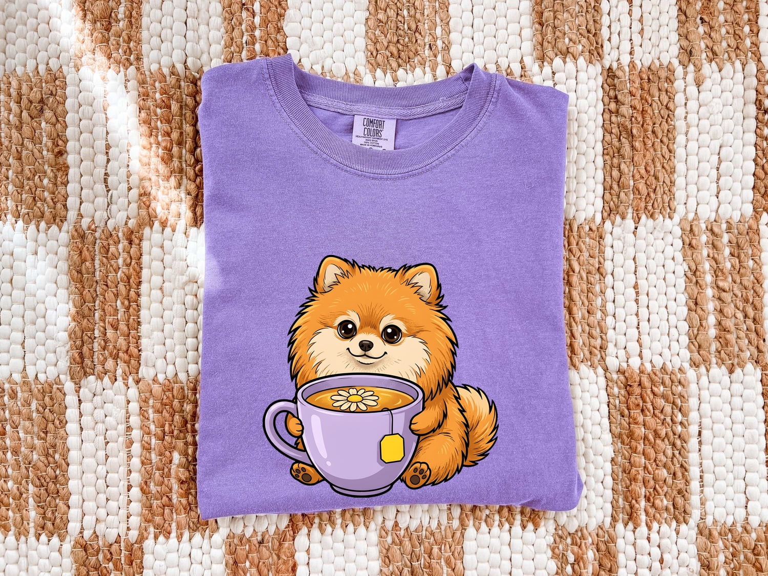 Pomeranian Shirt for Women – Kawaii Comic Coffee Teacup Cartoon Puppy Graphic Tee