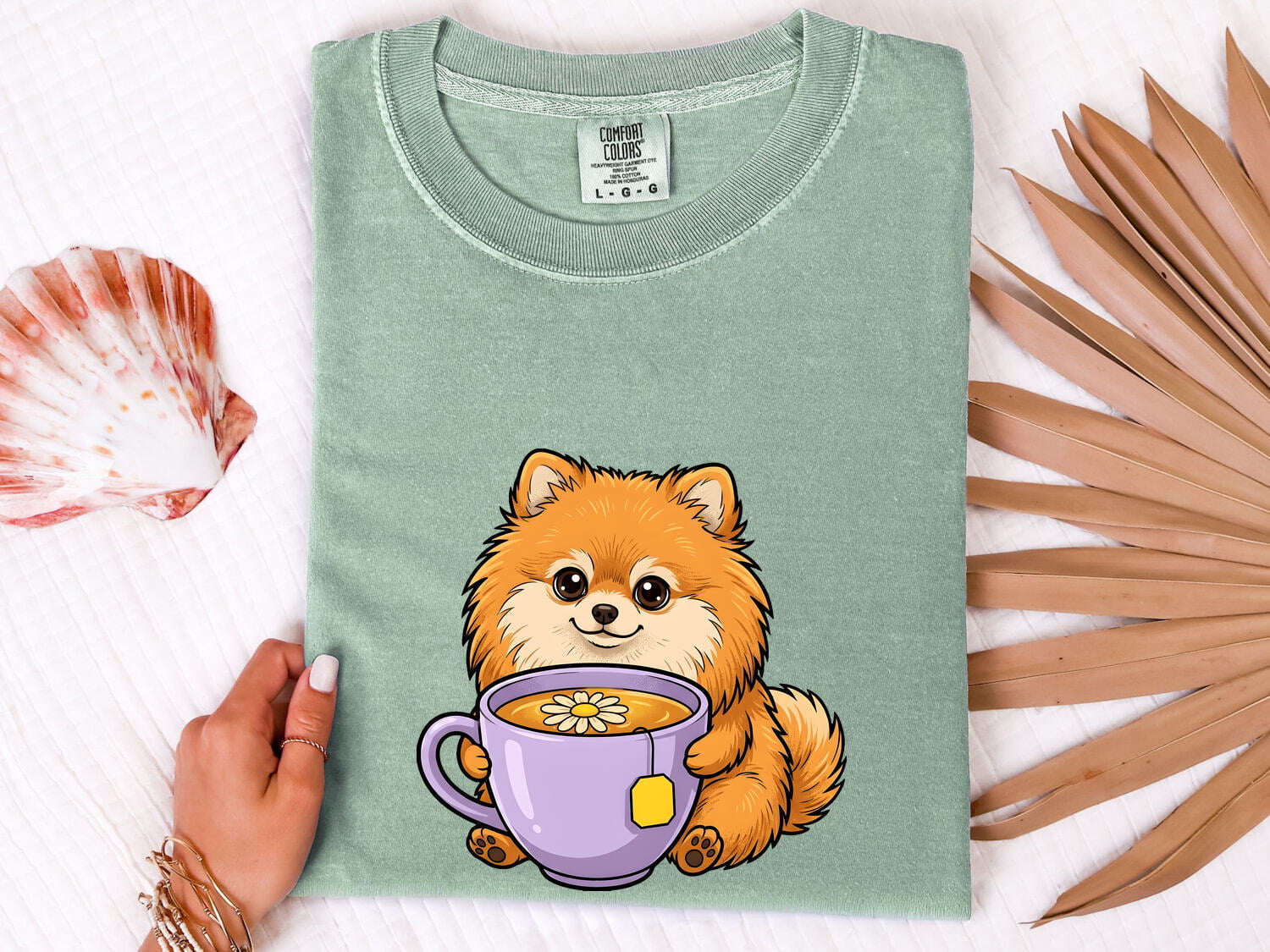 Pomeranian Shirt for Women – Kawaii Comic Coffee Teacup Cartoon Puppy Graphic Tee