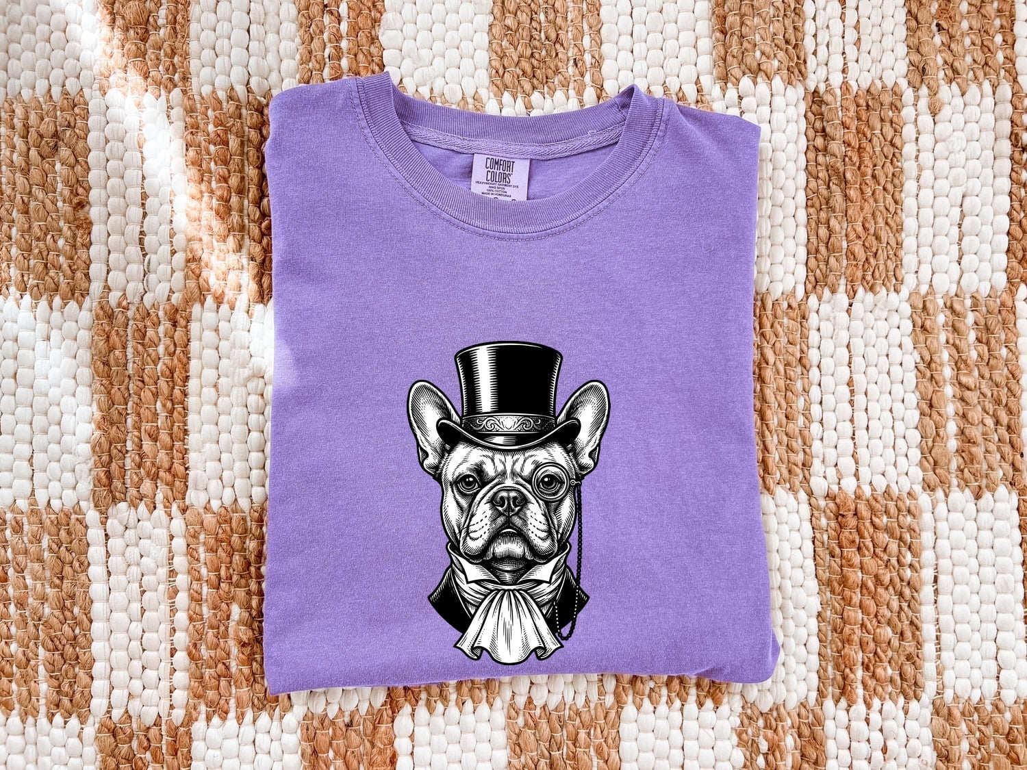 French Bulldog Shirt for Women – Funny Cartoon Top Hat Wildlife Sketch Dog Graphic Tee
