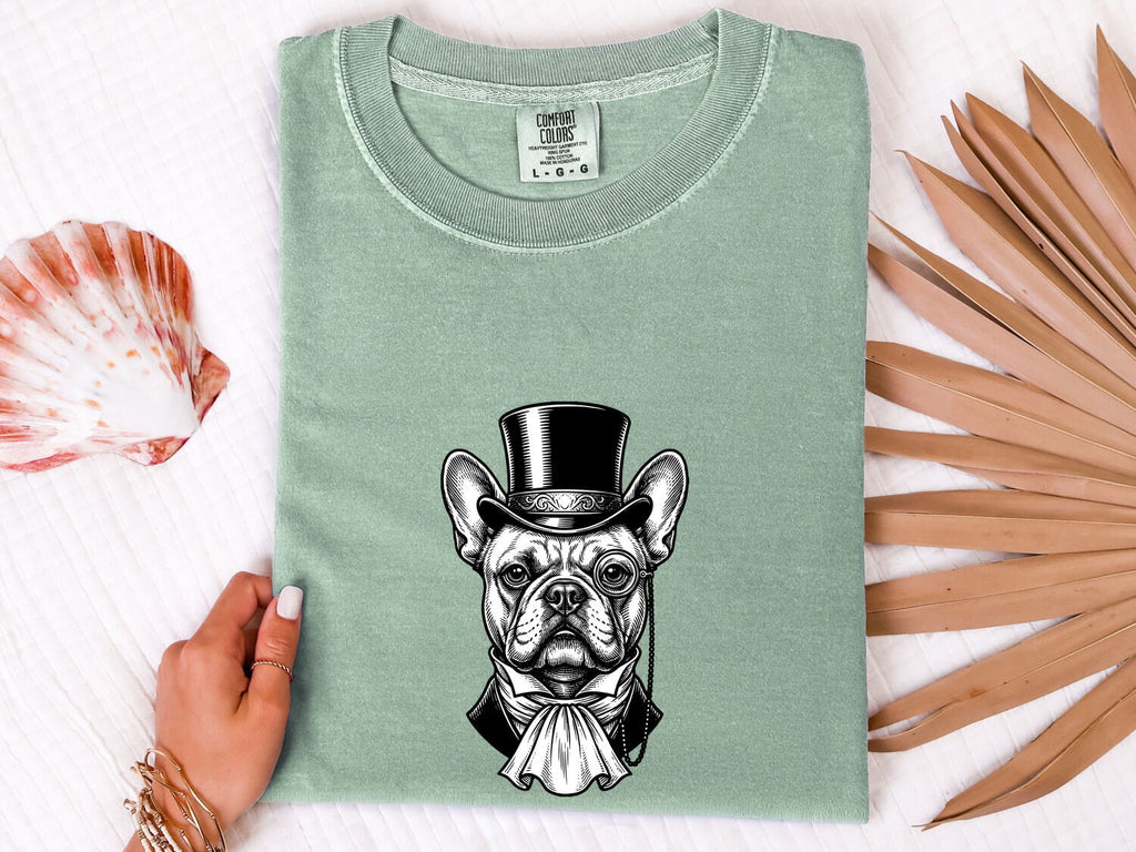 French Bulldog Shirt for Women – Funny Cartoon Top Hat Wildlife Sketch Dog Graphic Tee