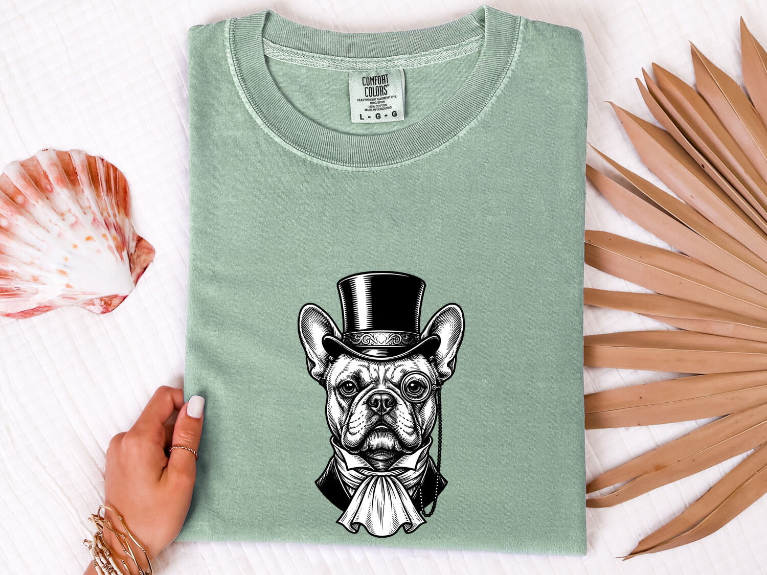 French Bulldog Shirt for Women – Funny Cartoon Top Hat Wildlife Sketch Dog Graphic Tee