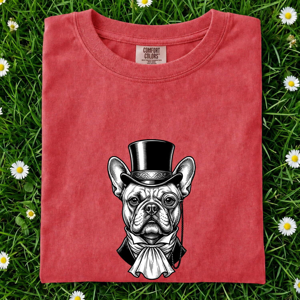 French Bulldog Shirt for Women – Funny Cartoon Top Hat Wildlife Sketch Dog Graphic Tee